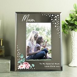 Personalised Floral 6x4 Diamante Glass Photo Frame