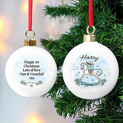 Personalised Blue Rocking Horse Bauble Delivery to UK