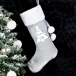 Personalised Christmas Tree Grey Stocking Delivery to UK