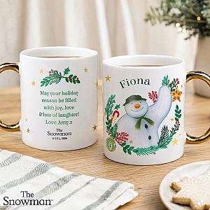 Personalised The Snowman Christmas Wishes Gold Handle Mug