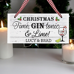 Personalised Christmas Gin Wooden Sign Delivery to UK